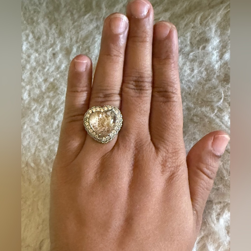 Adjustable Crystal Garden Quartz Heart Cocktail Ring
